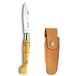 Couteaux Nontron en buis N° 25 avec étui en cuir Fauve, manche sabot, lame inox 9 cm
