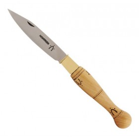 Couteaux Nontron en buis N° 25 avec étui en cuir Fauve, manche boule, lame inox 9 cm