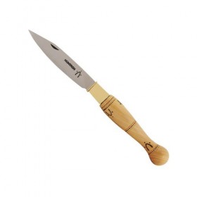 Couteaux Nontron en buis N° 22 avec étui en cuir Fauve, manche boule, lame inox 8 cm