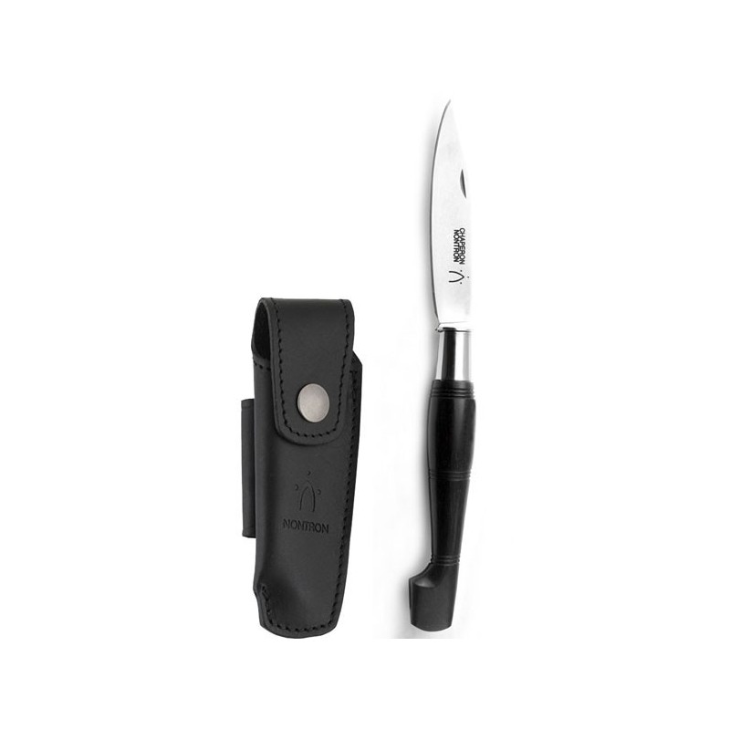 Couteaux Nontron en ébène N° 25 avec étui en cuir noir, manche sabot, lame inox 9 cm