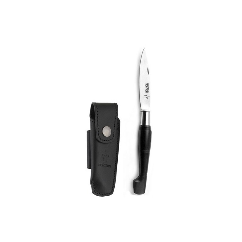 Couteaux Nontron en ébène N° 22 avec étui en cuir noir, manche sabot, lame inox 8 cm