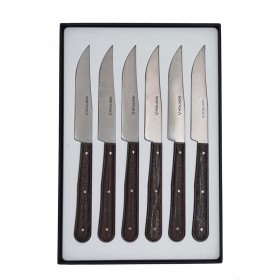 Coffret de 6 couteaux de table Nontron, manche en frêne densifié, lame yatagan inox, 10 cm