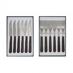 Pack éco Nontron - Frêne densifié - 6 couteaux de table Yatagan 10 cm et 6 fourchettes