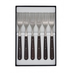 Pack éco Nontron - Frêne densifié - 6 couteaux de table Yatagan 10 cm et 6 fourchettes
