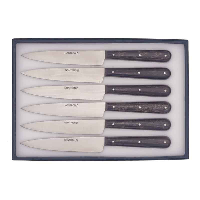 Coffret de 6 couteaux de table Nontron | frêne densifié, lame inox 12 cm