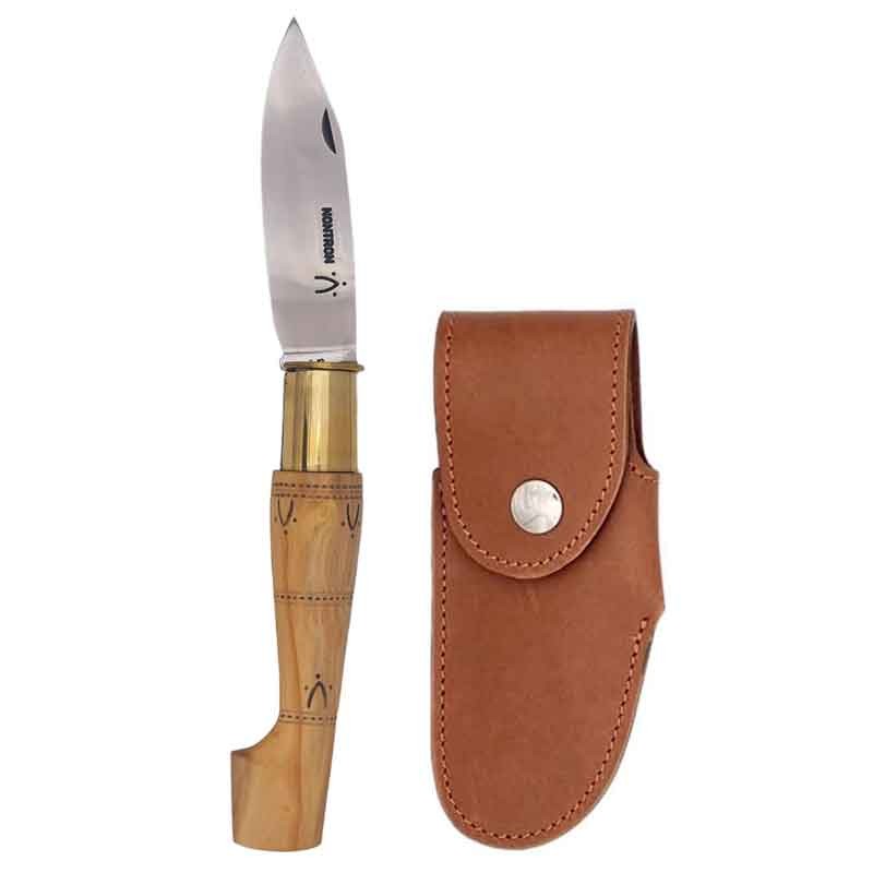 Pack couteau Nontron en buis N° 50 avec étui en cuir Fauve, manche sabot 14 cm